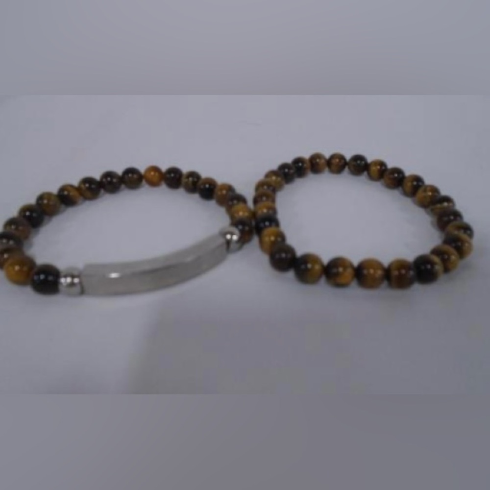 MENS 2 Beaded Tiger Eye Stretchy
Bracelets - one with stainless steel